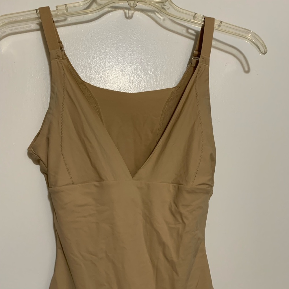 Medium Tan Open-Bust Body Shaper, Anti-Static Fabric Split Cotton Gusset